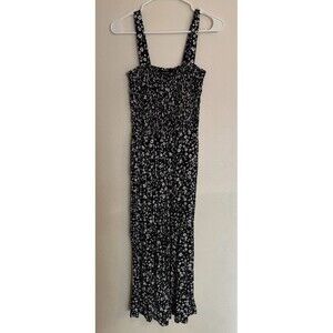 Grayson Jumpsuit Small Black White Floral Flowers Sleeveless Ruched Boho Hippie